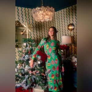 NWT Queen Of Sparkles Green Multi Ornament Knit Maxi Dress